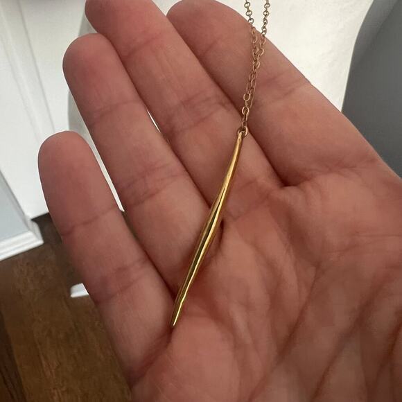 Druzy quartz Y drop bar necklace on gold tone chain - Picture 5 of 6